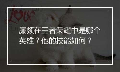 廉颇在王者荣耀中是哪个英雄？他的技能如何？