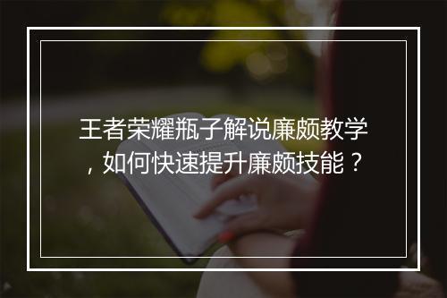 王者荣耀瓶子解说廉颇教学，如何快速提升廉颇技能？
