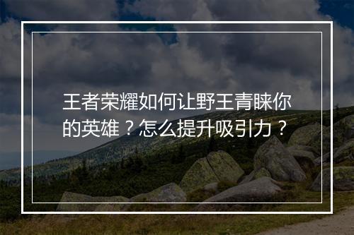 王者荣耀如何让野王青睐你的英雄？怎么提升吸引力？