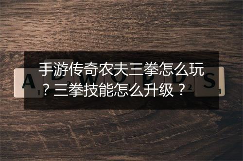 手游传奇农夫三拳怎么玩？三拳技能怎么升级？