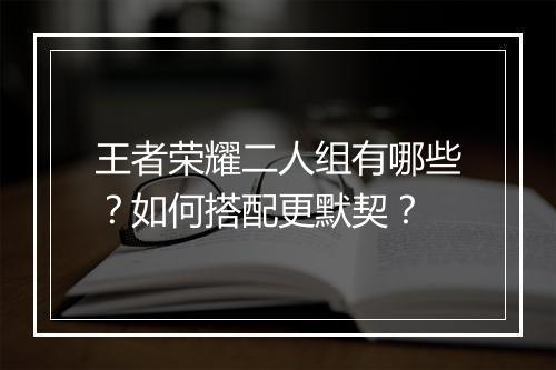 王者荣耀二人组有哪些？如何搭配更默契？