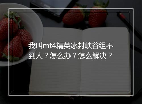 我叫mt4精英冰封峡谷组不到人？怎么办？怎么解决？