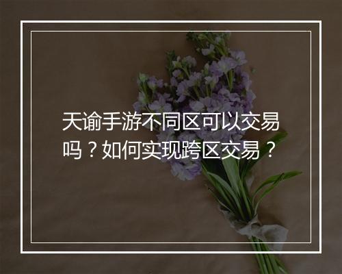 天谕手游不同区可以交易吗?如何实现跨区交易?