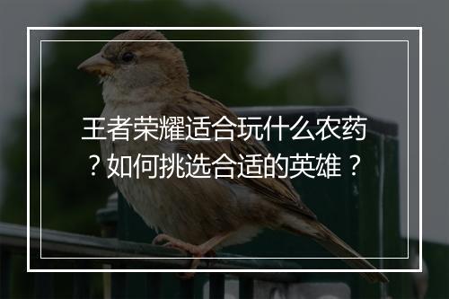 王者荣耀适合玩什么农药?如何挑选合适的英雄?