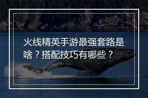 火线精英手游最强套路是啥？搭配技巧有哪些？