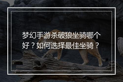 梦幻手游杀破狼坐骑哪个好？如何选择最佳坐骑？
