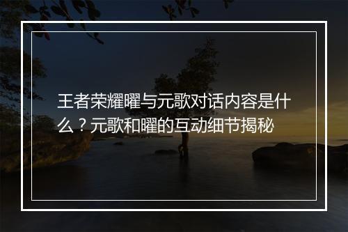 王者荣耀曜与元歌对话内容是什么？元歌和曜的互动细节揭秘