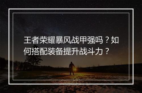 王者荣耀暴风战甲强吗?如何搭配装备提升战斗力?