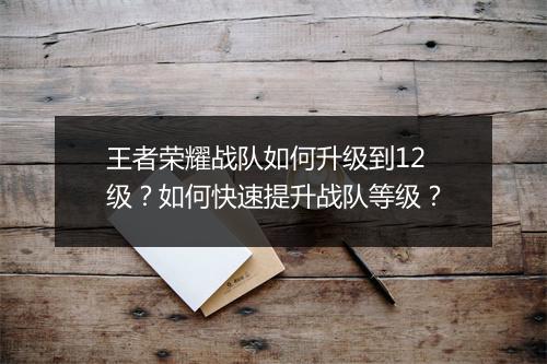 王者荣耀战队如何升级到12级?如何快速提升战队等级?