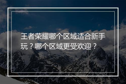 王者荣耀哪个区域适合新手玩？哪个区域更受欢迎？