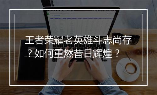 王者荣耀老英雄斗志尚存？如何重燃昔日辉煌？