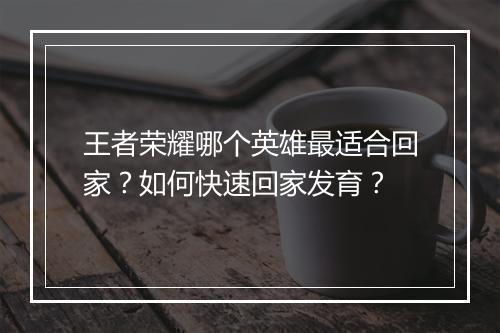 王者荣耀哪个英雄最适合回家？如何快速回家发育？