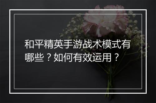 和平精英手游战术模式有哪些?如何有效运用?