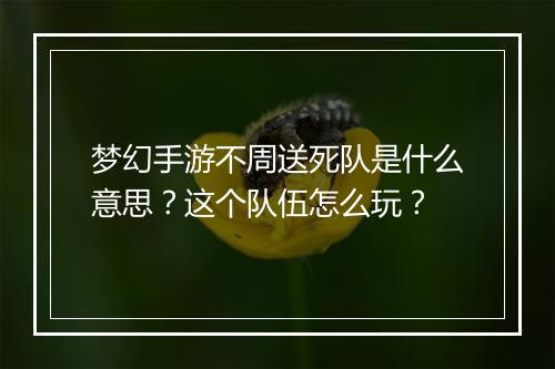 梦幻手游不周送死队是什么意思？这个队伍怎么玩？