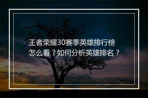 王者荣耀30赛季英雄排行榜怎么看？如何分析英雄排名？