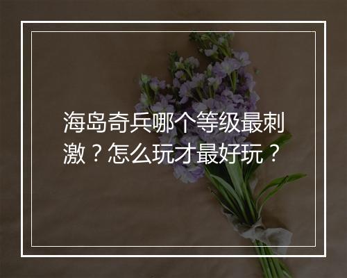海岛奇兵哪个等级最刺激？怎么玩才最好玩？