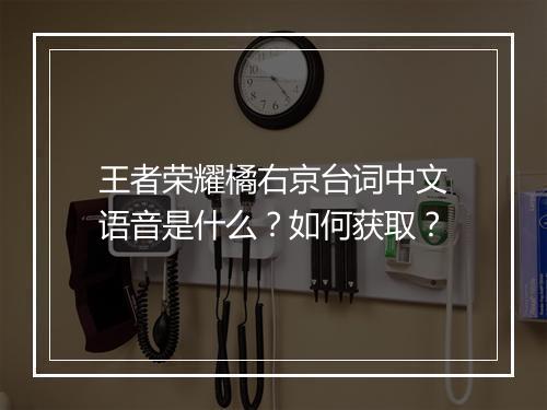 王者荣耀橘右京台词中文语音是什么？如何获取？