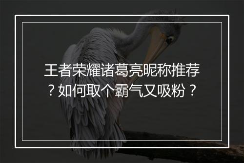王者荣耀诸葛亮昵称推荐？如何取个霸气又吸粉？