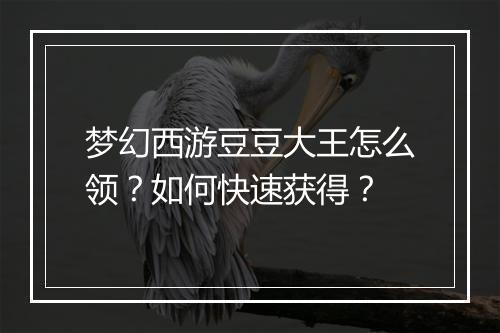 梦幻西游豆豆大王怎么领？如何快速获得？