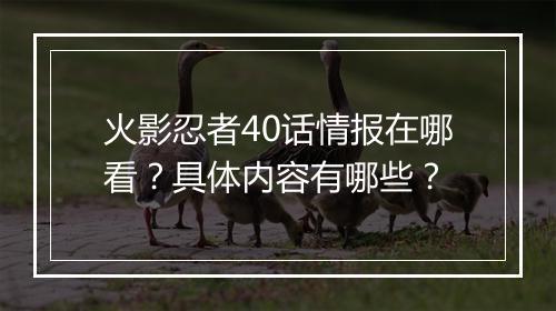 火影忍者40话情报在哪看？具体内容有哪些？