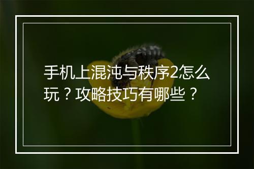 手机上混沌与秩序2怎么玩？攻略技巧有哪些？