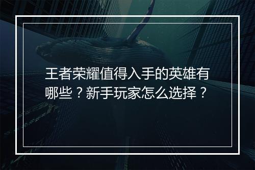 王者荣耀值得入手的英雄有哪些？新手玩家怎么选择？