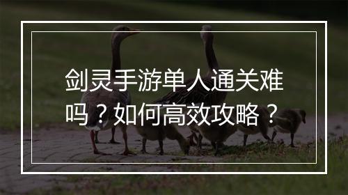 剑灵手游单人通关难吗？如何高效攻略？