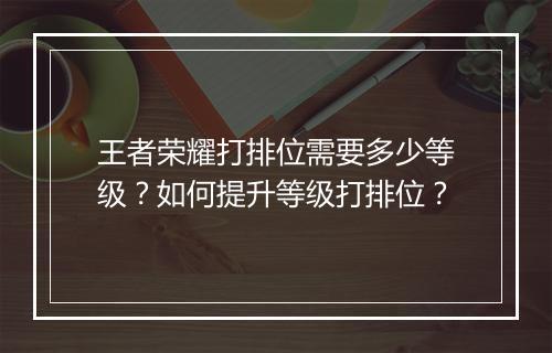 王者荣耀打排位需要多少等级？如何提升等级打排位？