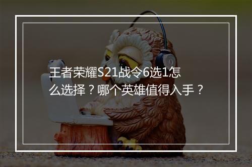 王者荣耀S21战令6选1怎么选择？哪个英雄值得入手？