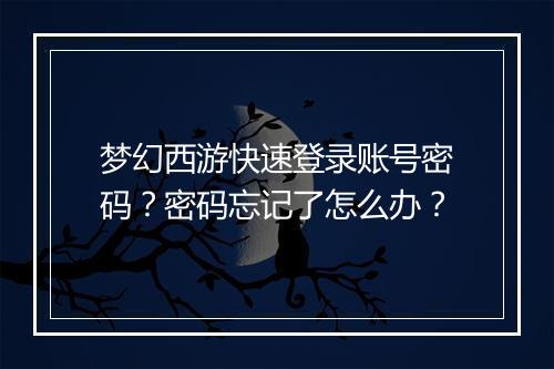 梦幻西游快速登录账号密码？密码忘记了怎么办？
