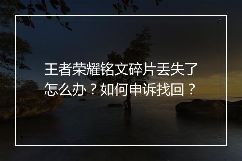 王者荣耀铭文碎片丢失了怎么办？如何申诉找回？
