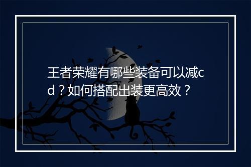 王者荣耀有哪些装备可以减cd？如何搭配出装更高效？